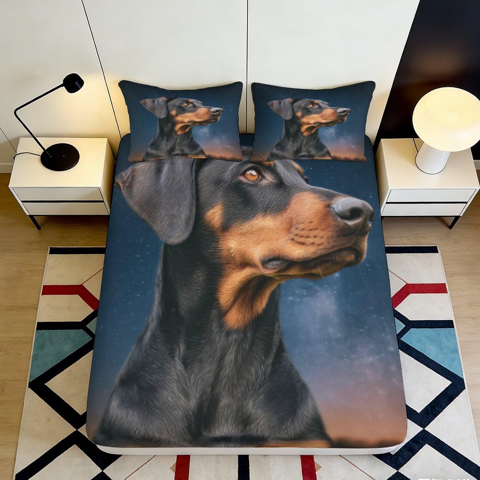 Pnayamiorkfel Style-5 3D Printed Doberman Dog Art Fitted Sheet Microfiber Soft Slip-Resistant Bed Cover For Bedroom Guest Room Decor 90X200x25cm