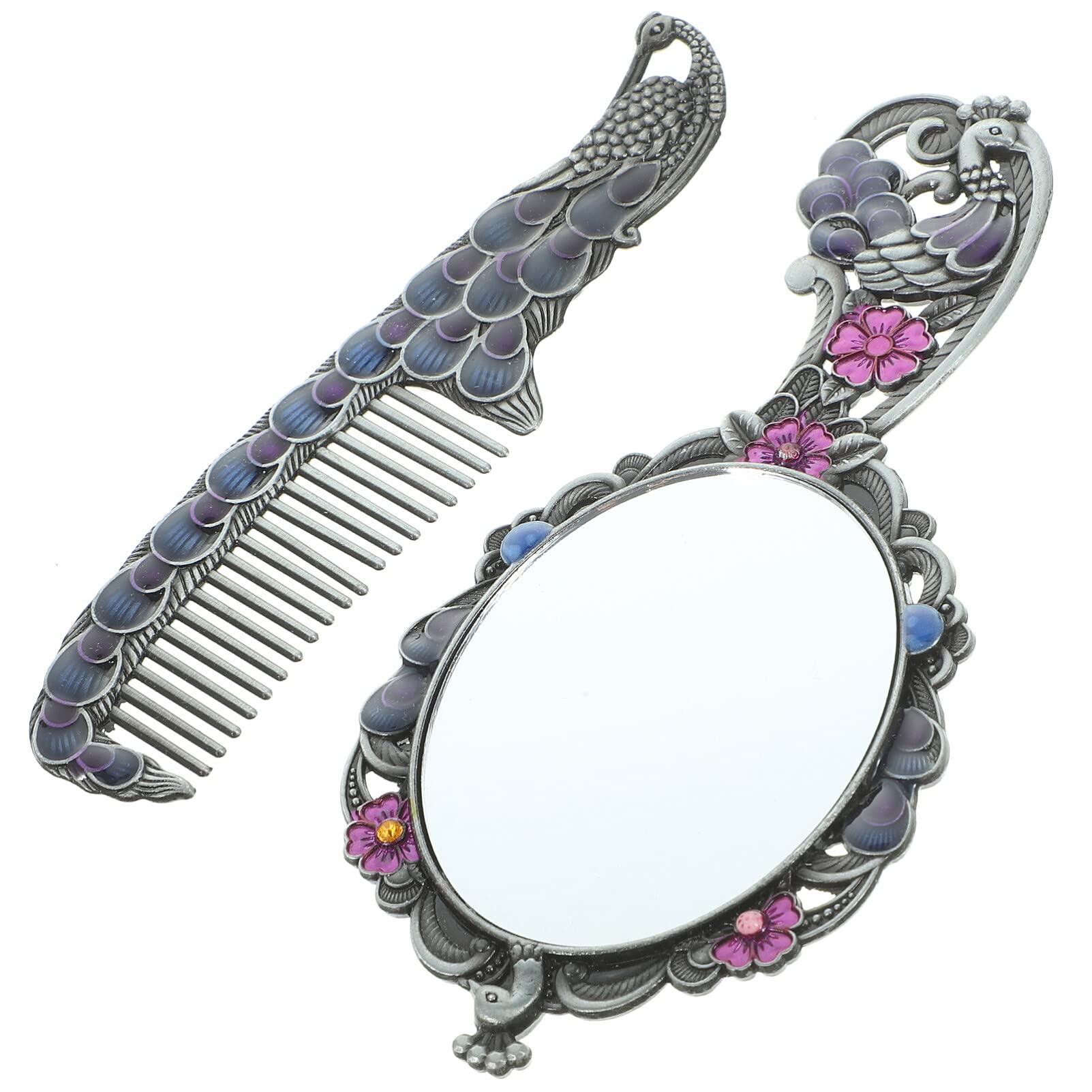 Specchio da Parete per Bagno, 1 Set Set di pettini per specchi antichi Specchio cosmetico Decorativo in Metallo Specchio per Trucco portati