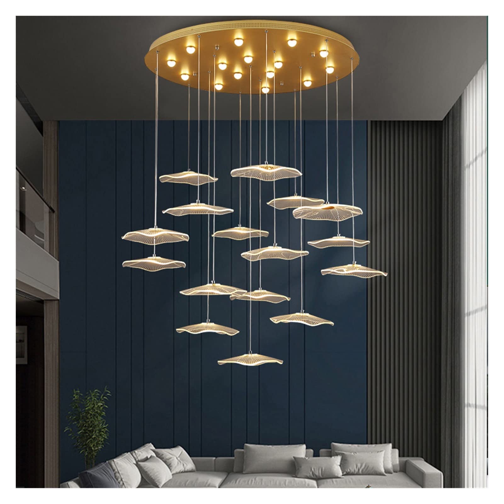 ASerZenith S Fixture Led Modern Chandelier Lamp Modern Light Luxury Chandelier Lotus Leaf Acrylic Lamp Shade Staircase Long Chandelier Living Room Restaurant Led Light Modern Led Chandelier,16Lights