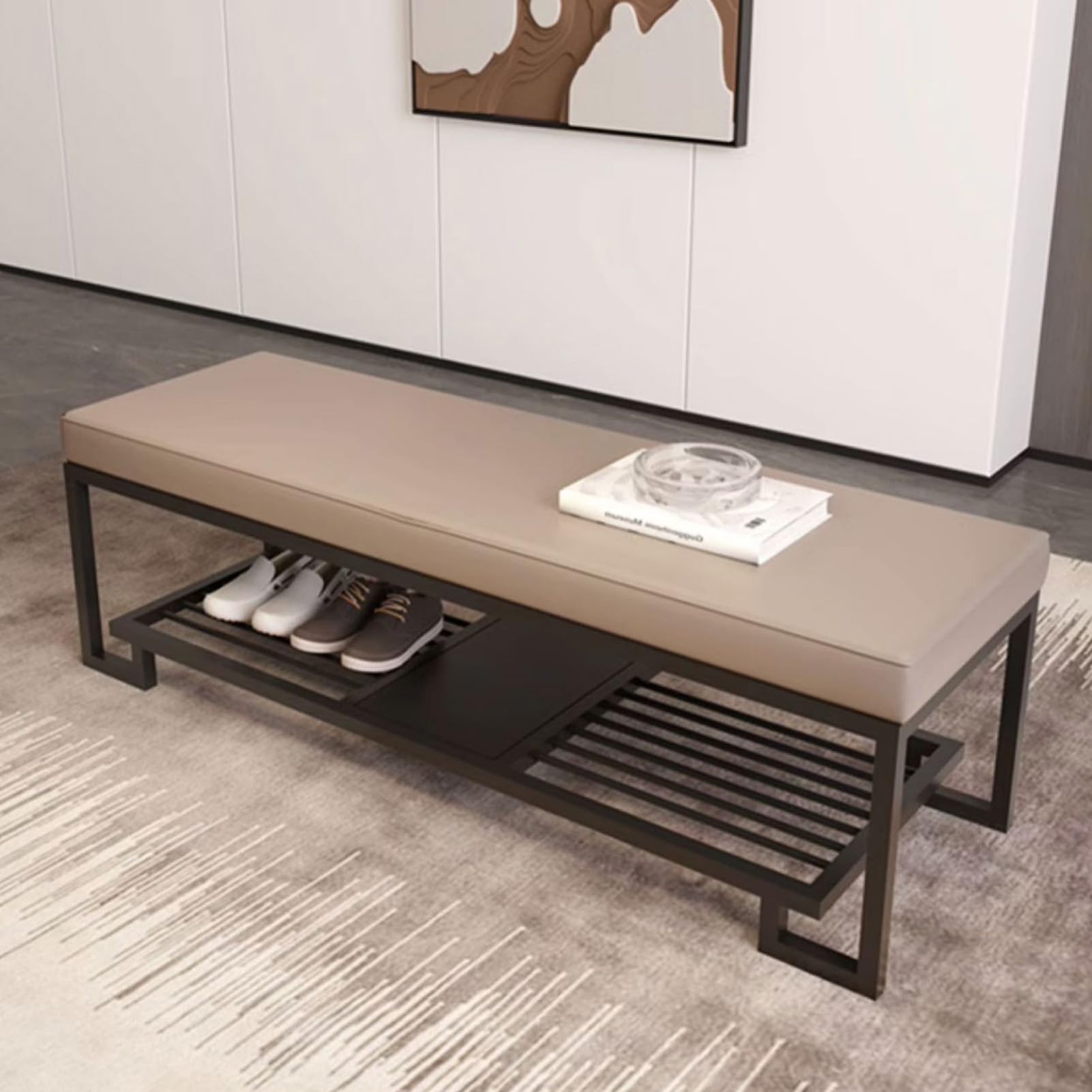 Banc bout de lit a 2 niveaux pour resoudre le manque de rangement de chaussures