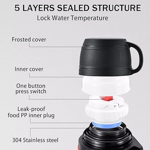 Miniatura 6 de Botella aislada al vacío de 2.5L con asa, jarra de agua aislada de acero inoxidable con correa, mantiene el calor o el frío las 24 horas, termo de