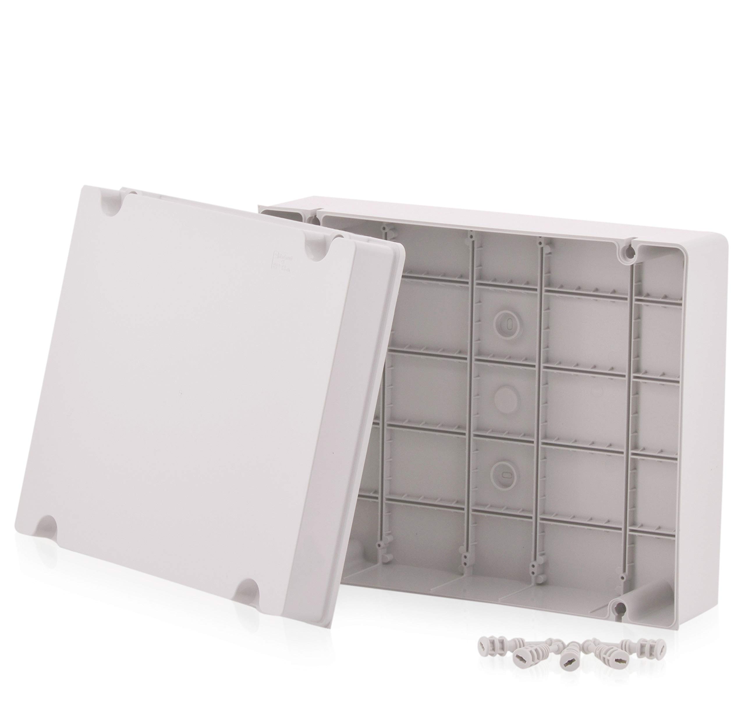 Intratec Verteilerkasten Aufputz Set grau– Verteilerkasten Außen wasserdicht IP 65 für einfache Aufputz Installation Zuhause & Gewerbe – Leergehäuse mit Scharnierschrauben – 380 × 300 × 120 mm