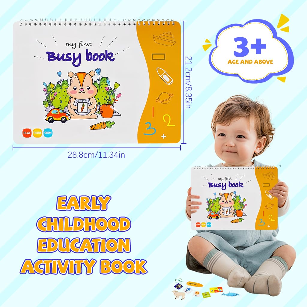 SNOWIE SOFT® Busy Binder Book for Toddlers 1-3, 12 Themes Design Early Educational Montessori Busy Board for Kids, Autism Sensory Toys, Activity Binder, Educational Toys for 3 Year Old