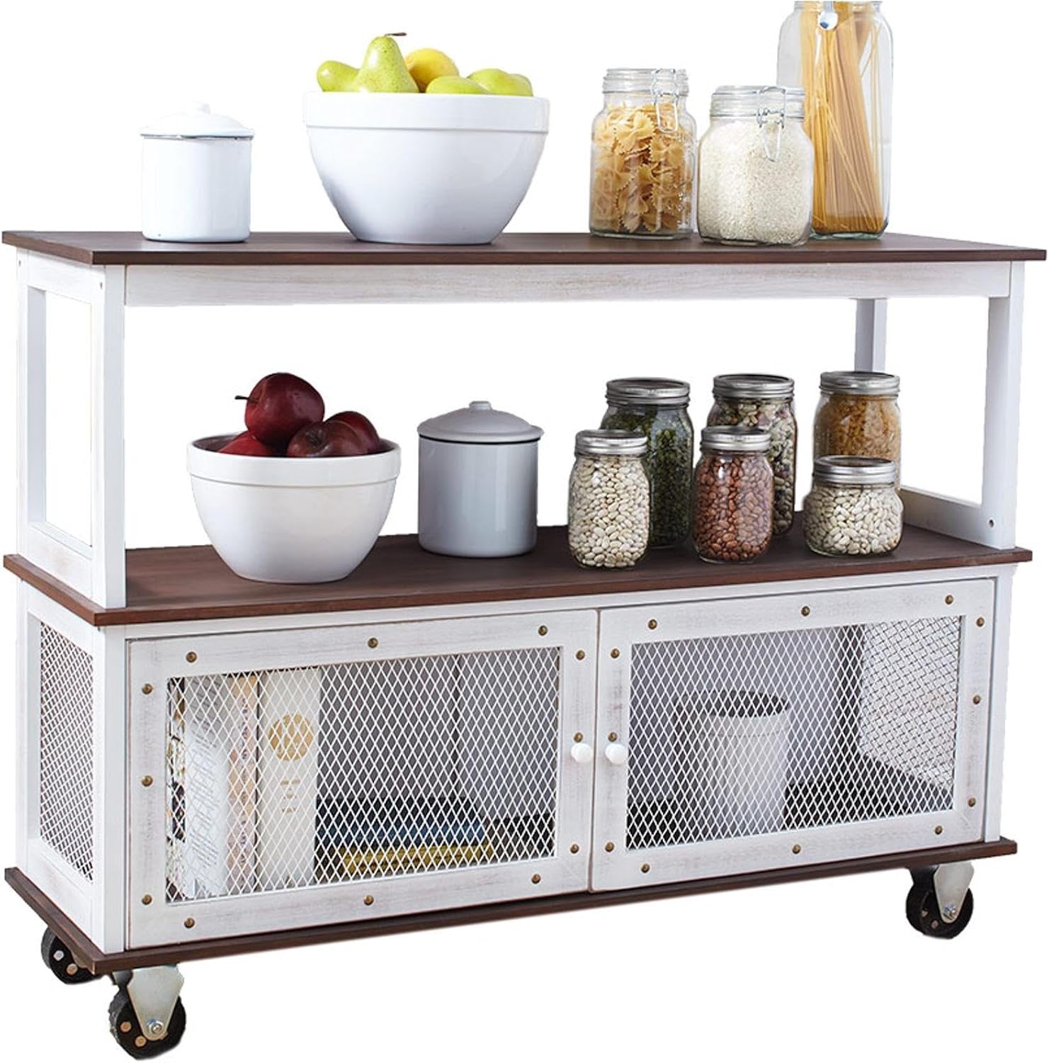 The Lakeside Collection Industrial-Style Rolling Buffet Carts - White