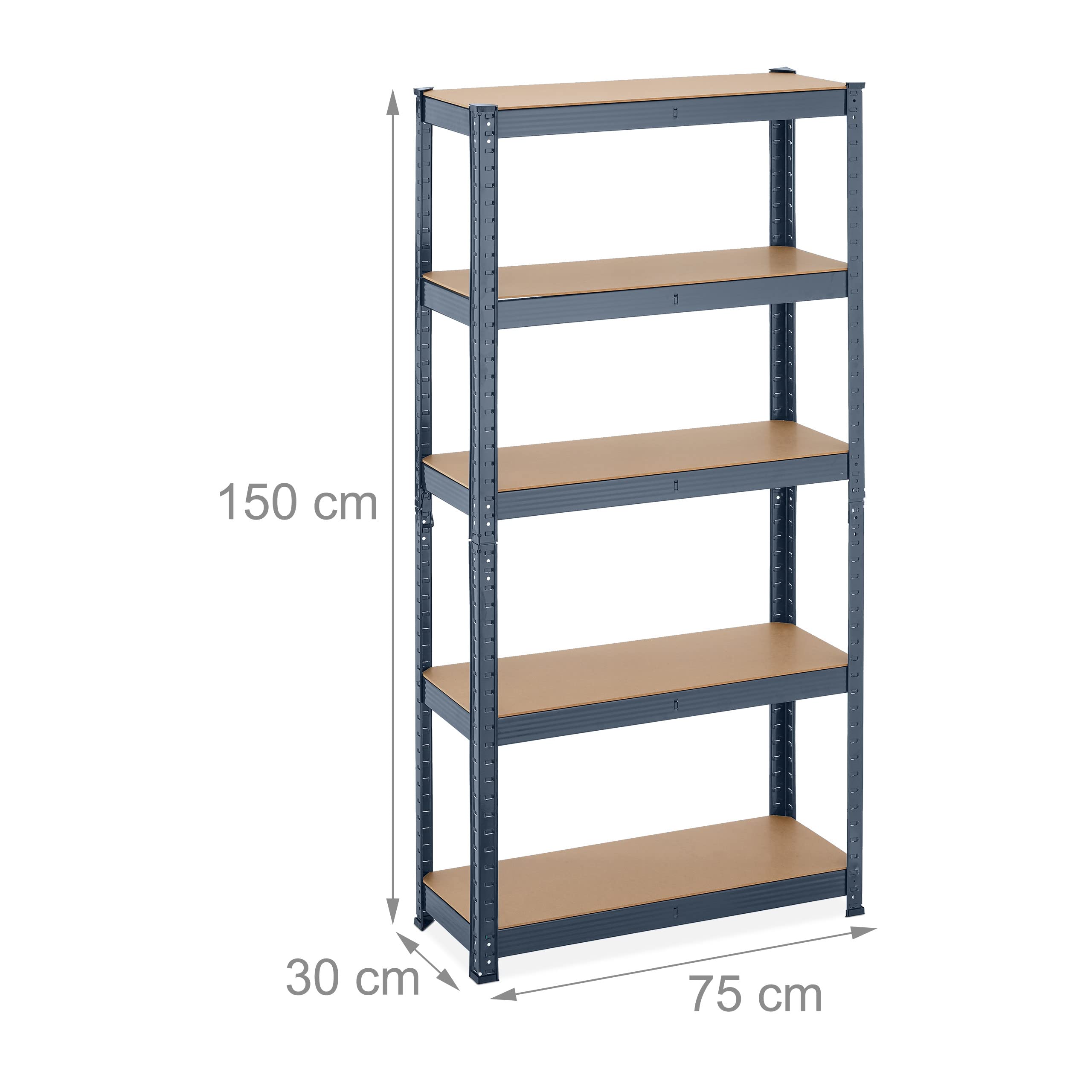 Relaxdays Étagère à Charge Lourde, 5 Niveaux, HLP 150x75x30 cm, supporte Jusqu’à 875 kg, Cave, Garage, métal, Anthracite