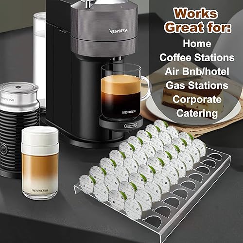 Miniatura 7 de Xmamerce Soporte plano para cápsulas de café compatible con cápsulas Nespresso VertuoLine, almacenamiento de cápsulas de café acrílico y bandeja de