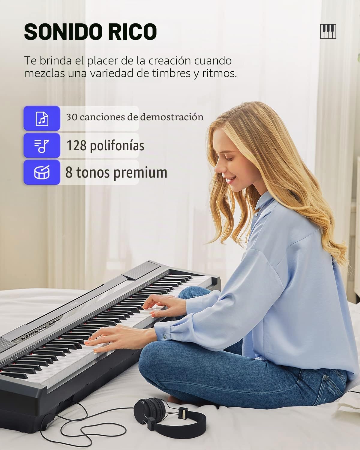 Donner Piano Digital Eléctrico 88 Teclas, Teclado Semi Contrapesadas con Pedal, Tamaño Completo Piano Compacto para principiantes, DEP-10 Negro