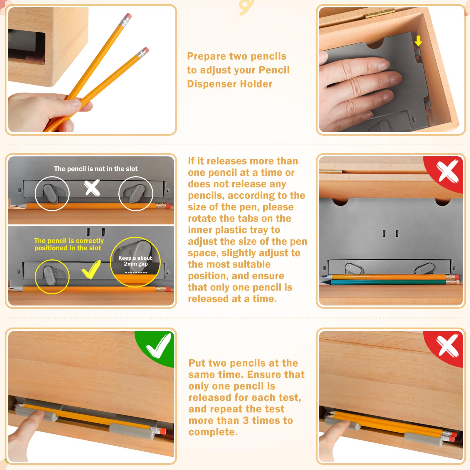 Aigybobo Pencil Dispenser for Classroom, Wooden Pencil Holder for Desk, Teacher Must Haves for Organization and Storage, Pencils Straw Dispenser for Classroom Office Kitchen Restaurant (Wood)