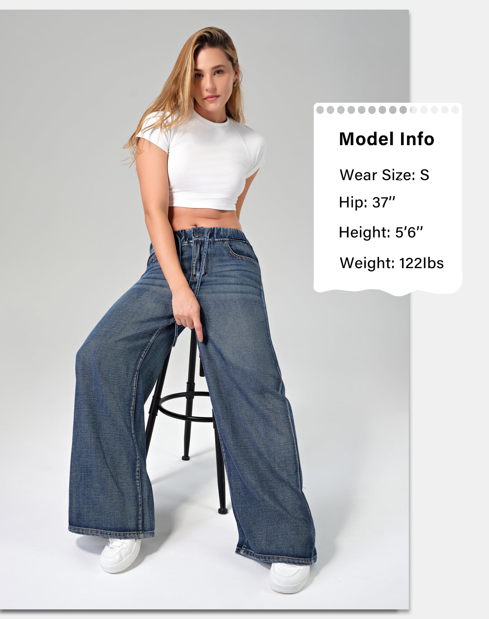roswear Women's Wide Leg Jeans Sweatpants Elastic Waist with Drawstring Baggy Loose Fit Pants