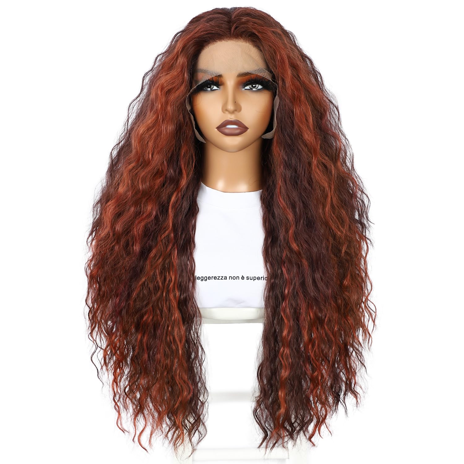 SOMIARIK Red Highlight Blonde Layered Curly Wigs