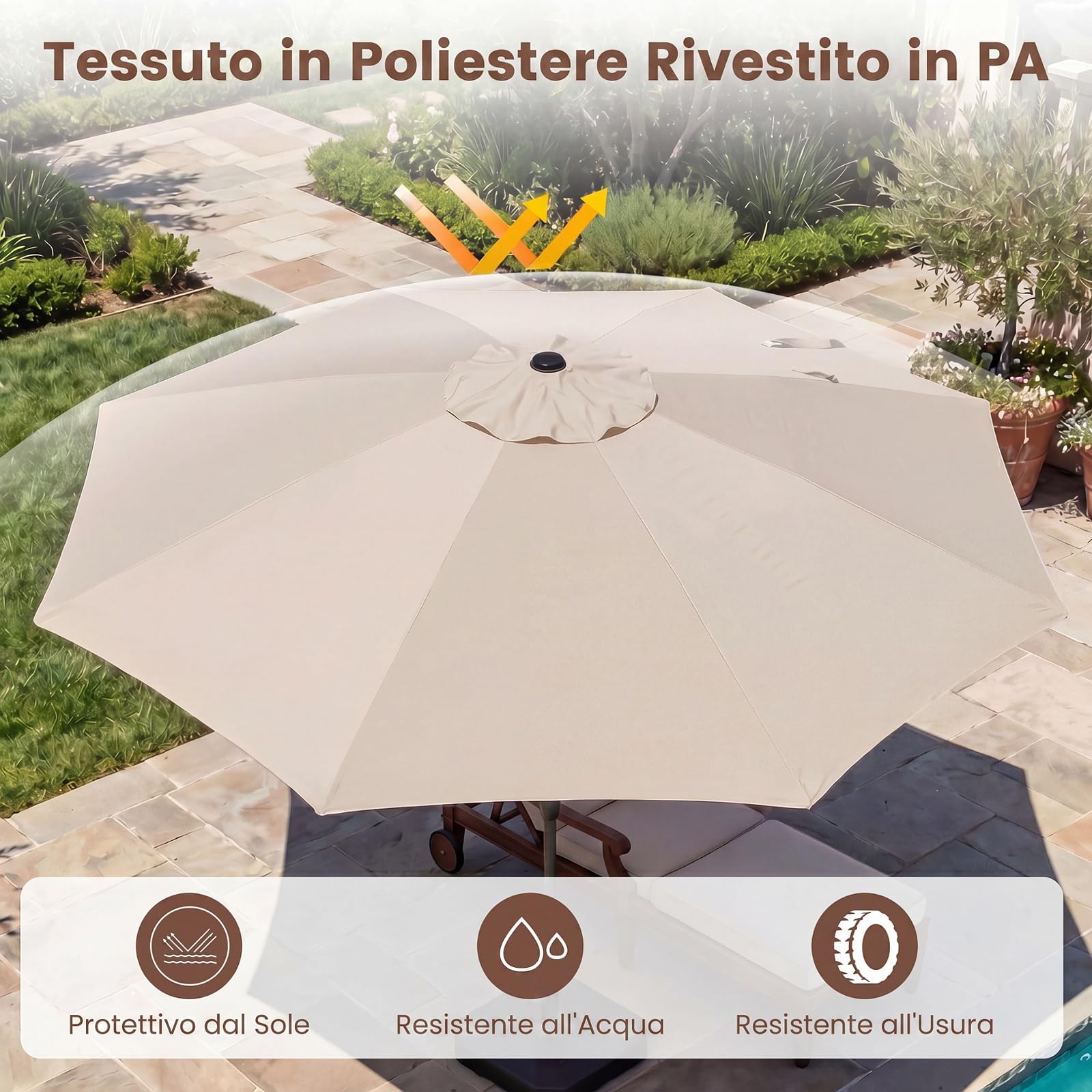 COSTWAY Ombrellone da Giardino 290 cm, Inclinazione Regolabile, con 8 Stecche, Borsa da Trasporto, Anti-UV, per Balcone, Piscina e Terrazza