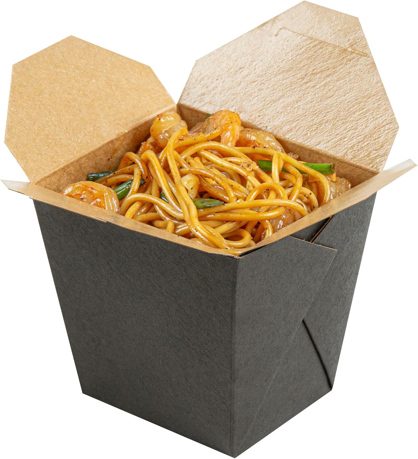 Restaurantware Bio Tek 4 x 3.5 x 4 Inch Food Containers 25 Durable Noodle Boxes - Disposable Sustainable Black Paper 26-Ounce Takeout Boxes Square For Takeouts And Delivery Or Picnics
