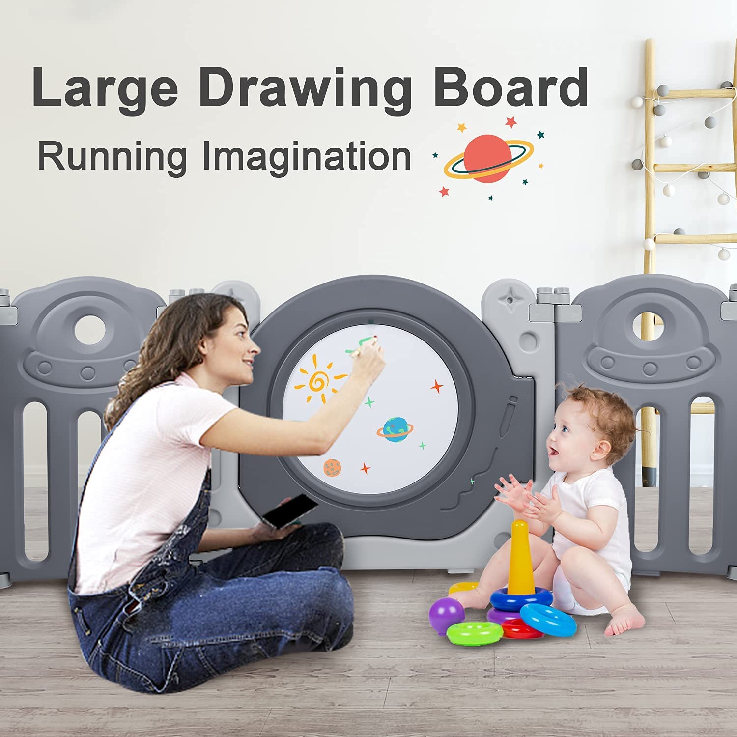 Yoleo Baby Playpen Foldable Play Yards with Drawing Board Portable
