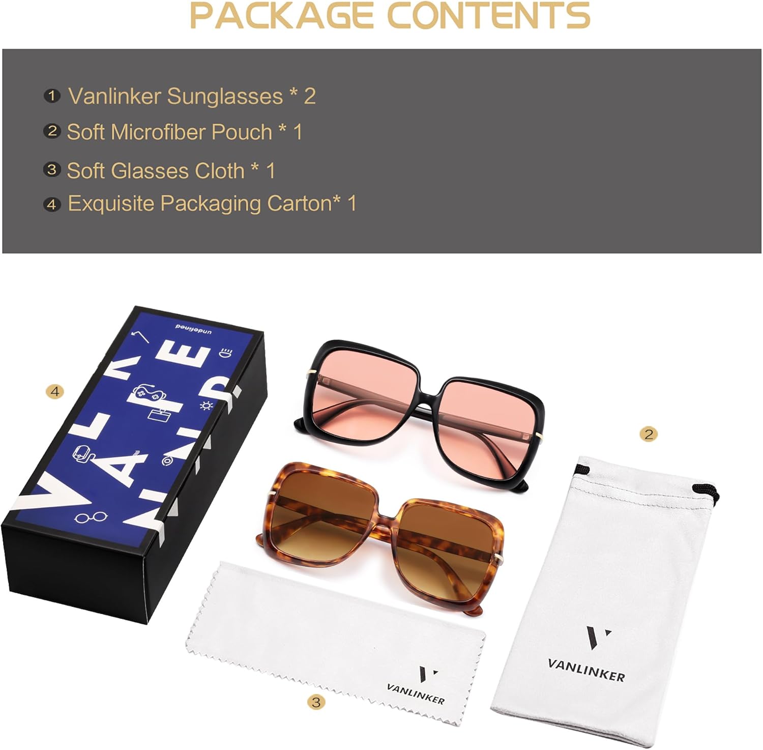 VANLINKER Polarized Oversized Big Trendy Square 70s Sunglasses for Women Retro Vintage Shades VL9836