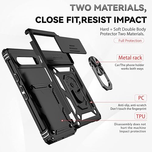 Miniatura 5 de Funda para Pixel 7a, con protectores de pantalla y funda para cámara, grado militar de 16 pies. Funda protectora probada contra caídas con soporte