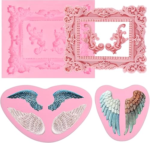 Miniatura 1 de Moldes de silicona de alas de ángel, 3 unidades, marco de fotos barroco para fondant para decoración de pasteles de chocolate, dulces, cupcakes,
