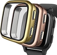 Vista 12 de Paquete de 2 fundas compatibles con protector de pantalla Garmin Venu Sq con vidrio templado 9H, carcasa rígida de policarbonato antiarañazos