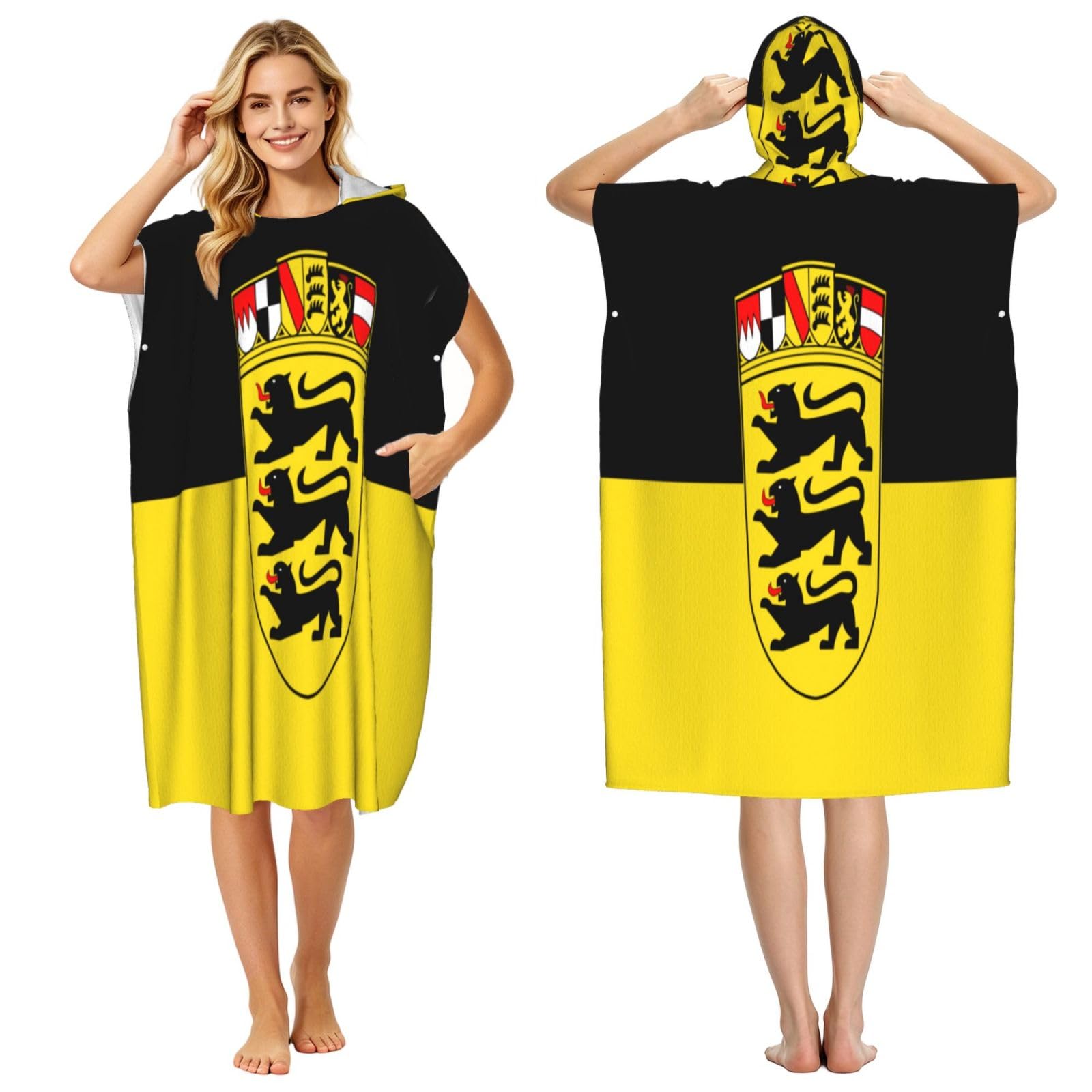 Flag Of The State Of Baden-Württemberg Adult Hooded Beach Poncho Towel