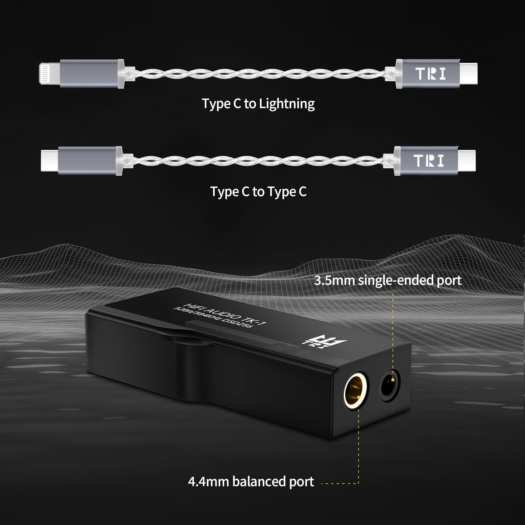 Yinyoo TRI TK1 Amplificateur de casque DAC portable à double puce CS43131 32 bits/384 kHz DSD256 pour audio Hi-Fi avec câble adaptateur USB-C vers USB-C pour prise de casque de 3,5 mm / 4,4 mm