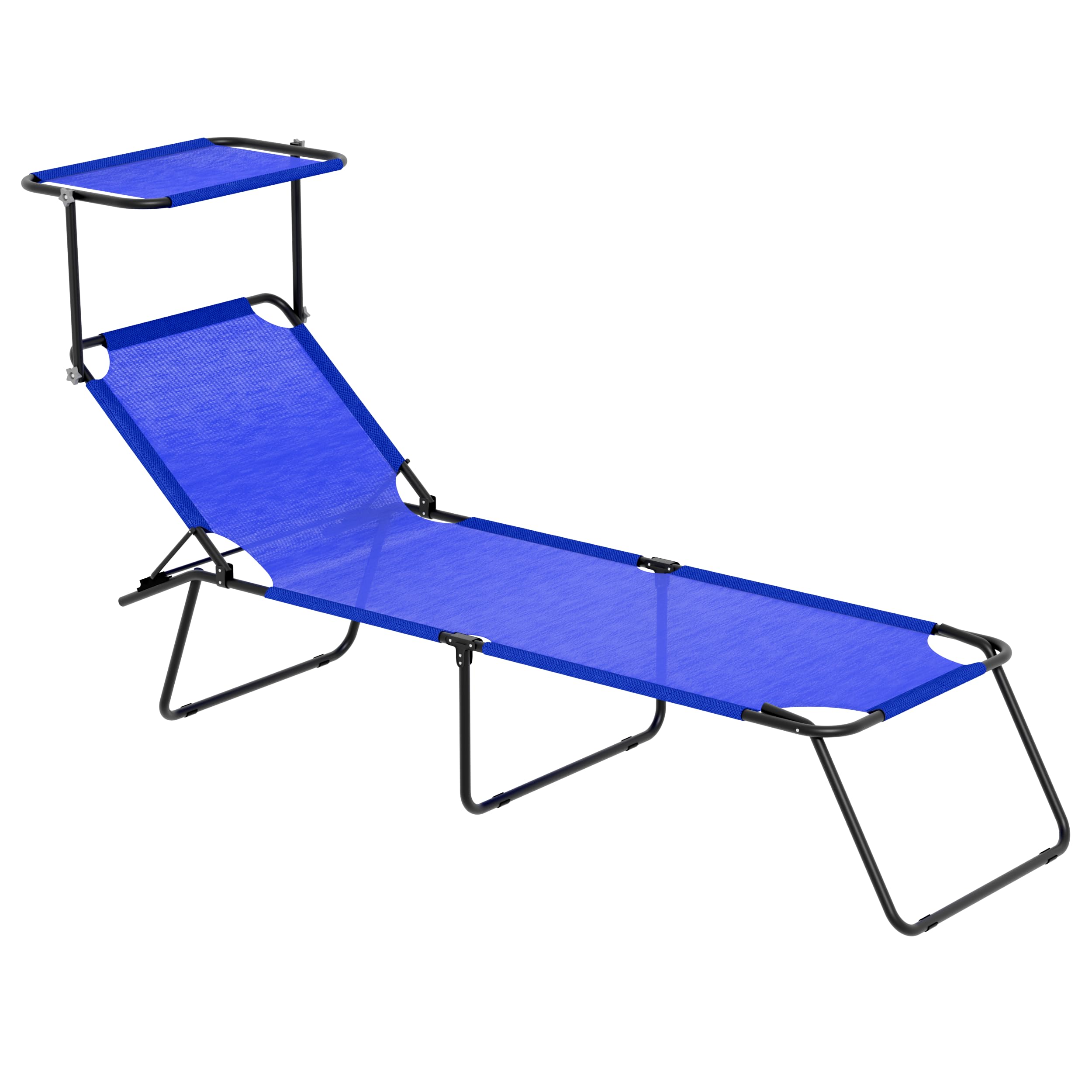 Bricozone Lettino Mare Pieghevole con Tettuccio Regolabile Telaio in Acciaio Leggero Schienale Regolabile Telo Traspirante 600D Facile da Trasportare Ideale per Spiaggia Giardino Campeggio Blu