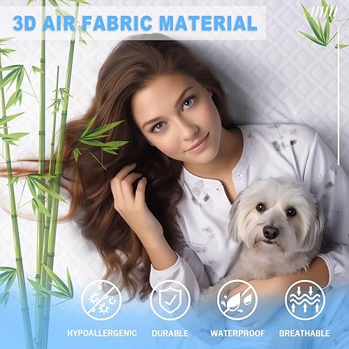 Miniatura 4 de BALEINE Protector de colchón impermeable, transpirable, tela de aire 3D refrescante, suave, lavable, con bolsillo profundo de 8 a 21 pulgadas