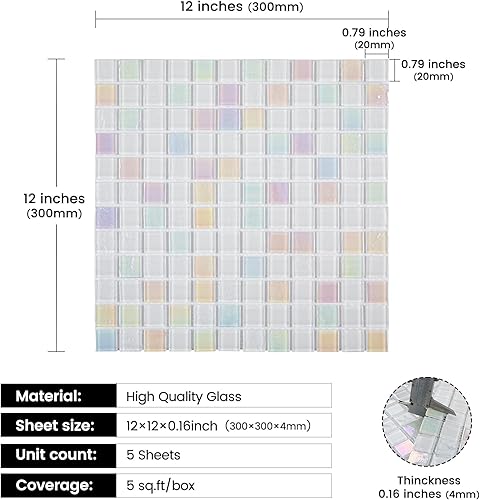Miniatura 10 de Adedeo Mosaico de vidrio gris y plateado de 12 x 12 pulgadas para pared de baño de cocina (paquete de 5, 5 pies cuadrados)