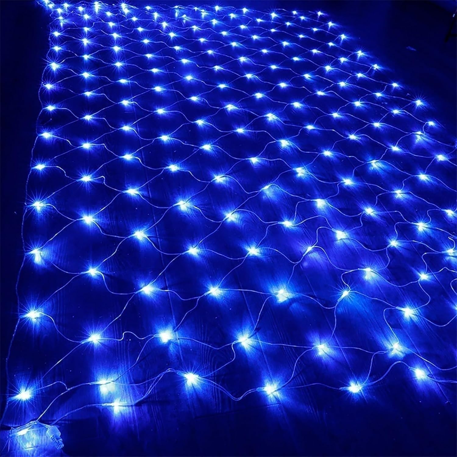 Sznur świetlny LED, choinkowe oświetlenie LED 1,5 x 1,5 m, wodoodporna siatka 96 diod LED, 8 trybów, oświetlenie świąteczne do wnętrz, na zewnątrz, na imprezę świąteczną, do ogrodu(Blue,2mx2m 144led)