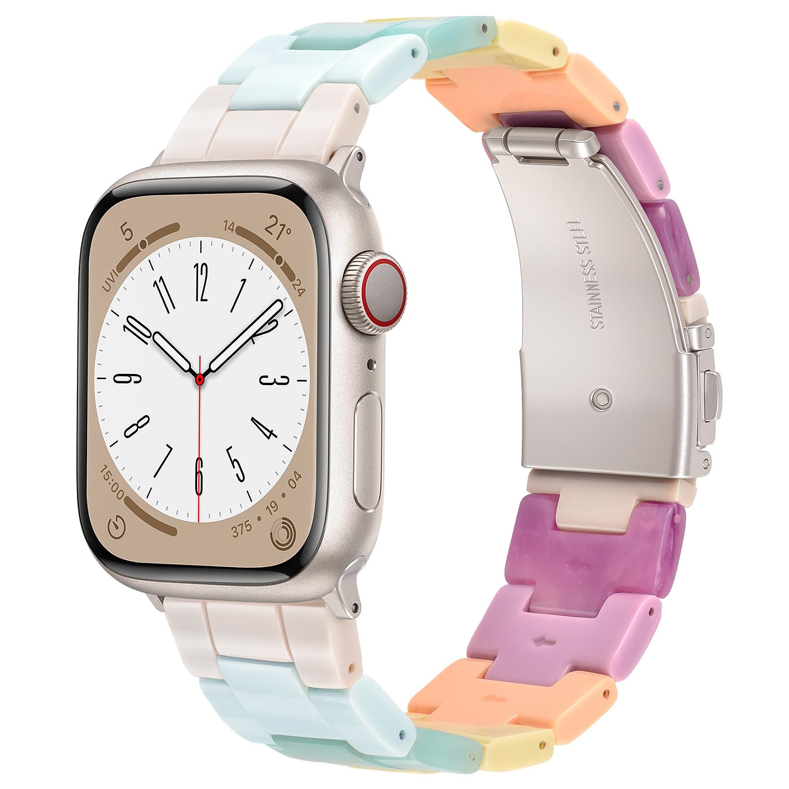 V-MORO Resin Band Compatible with Apple Watch Series 7/8/9/10/11 41/40/38/42mm, Women Fashion Strap for iWatch Series 6/5/4/3/2/1/SE, Lightweight Bracelet Wristband Replacement, Ivory White-Rose Gold — view 49