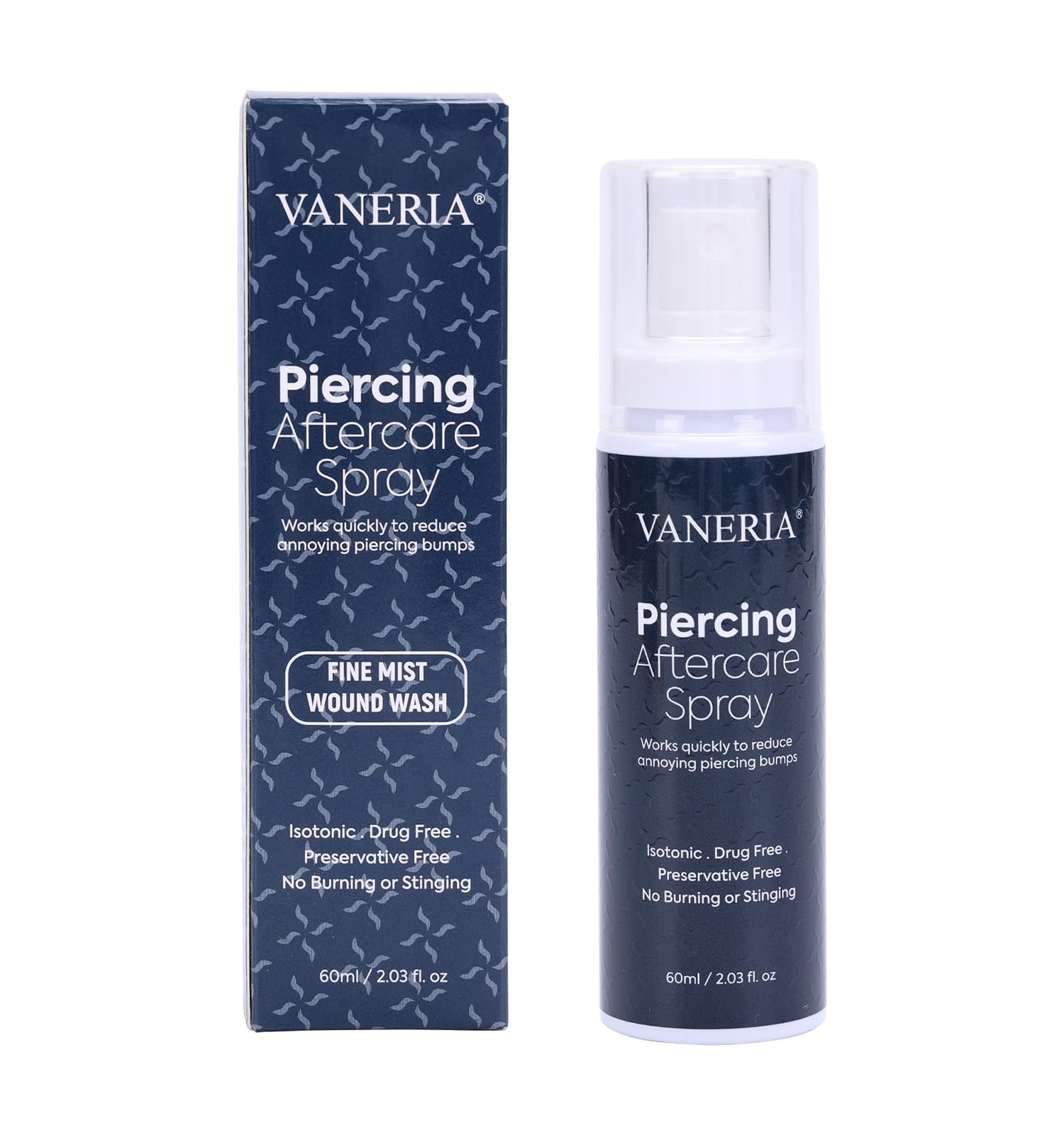 VANERIA Piercingspray Piercingcare, Spray Cuidado Post-Punción, Tatuajespray Para la perforación de orejas, nariz y otras partes del cuerpo 60ml