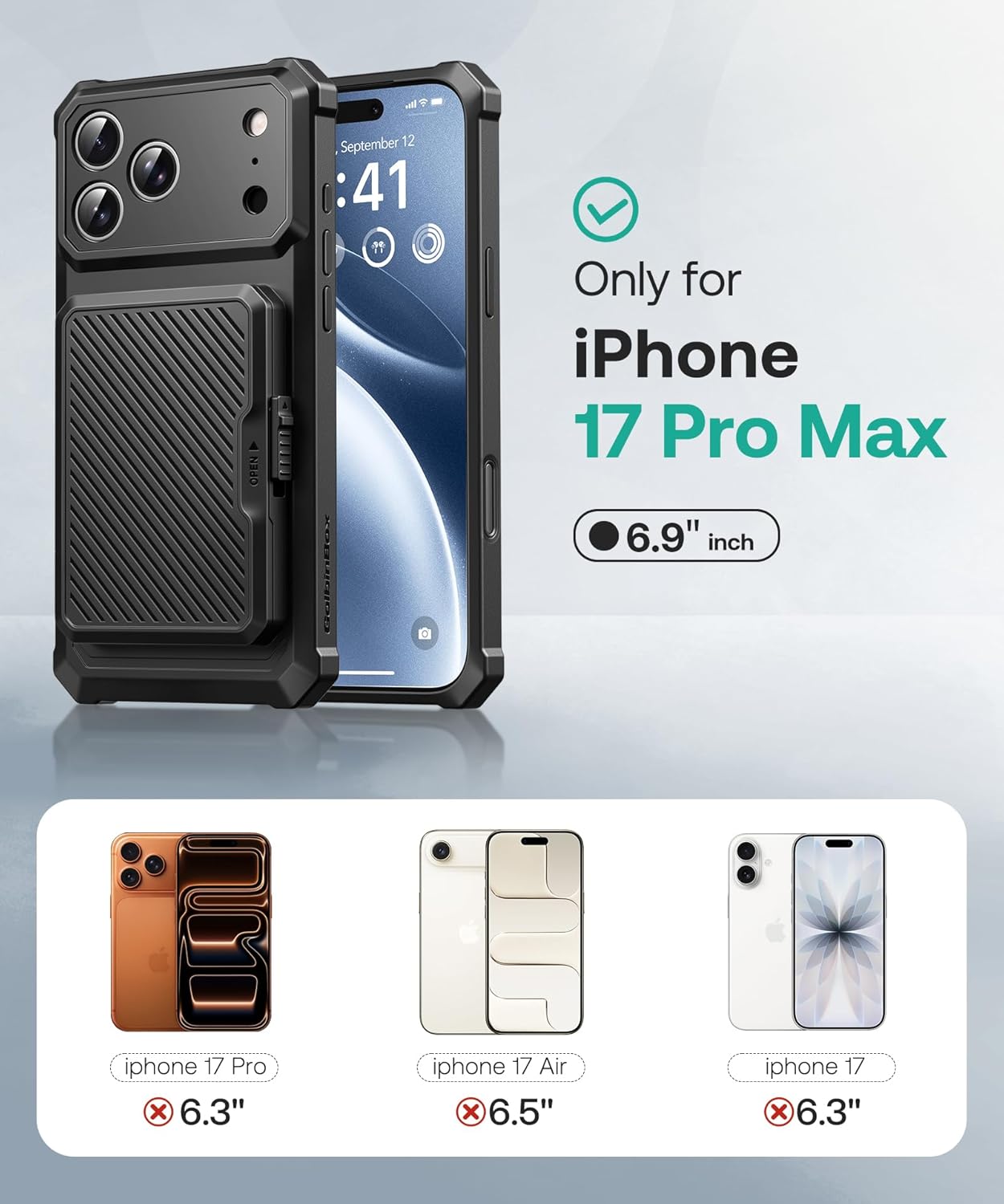 GolbinBox for iPhone 17 Pro Max Case with Card Holder and Safety Lcok, [RFID Protection] [Holds 4-5 Cards & Cash] [Camera Control Button], Rugged Card Slot Wallet Case for 17 Pro Max 6.9'', Ink Black - Image 2