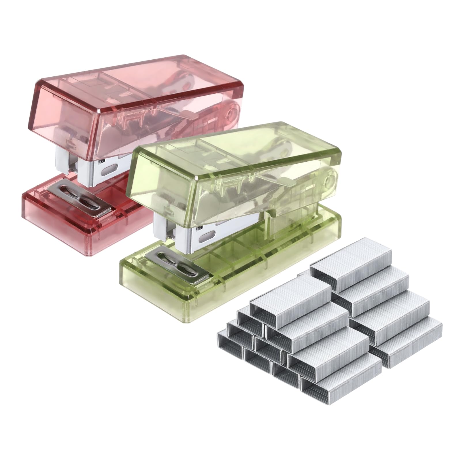 PATIKIL 2 Pack Mini Stapler with Staples, Small Stapler Cute Tiny Portable Pocket Set 20 Sheet Capacity with 2000pcs Staples for Desktop Travel Classroom Office Supplies, Clear Green Red