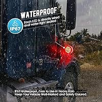 Vista 6 de Partsam 2pc 4" Round Double Face Single Stud Mount Pearl Red/Amber 48 LED Pedestal Fender Reflective Lights w Chrome Housing Sealed Replacement for