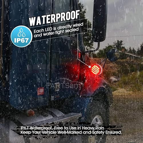Miniatura 6 de Partsam 2 luces reflectantes redondas de doble cara de 4 pulgadas con montaje en perno prisionero rojo perla/ámbar, 48 luces LED reflectantes con