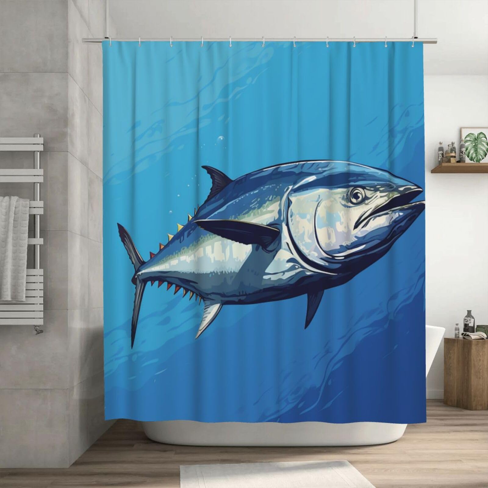 Rideau de douche imperméable contre les inondations motif thon original