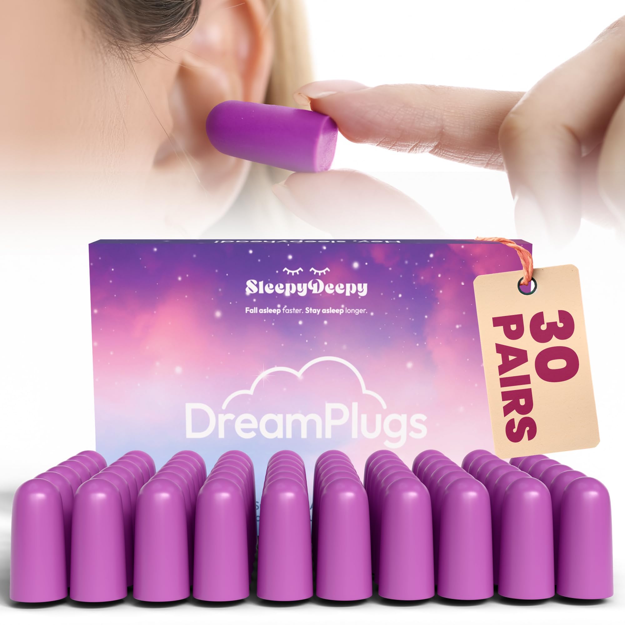 DreamPlugs Ultra-Soft Foam Earplugs – SNR 38dB | 30 Pairs | Bullet-Shaped Sleep Ear Plug...