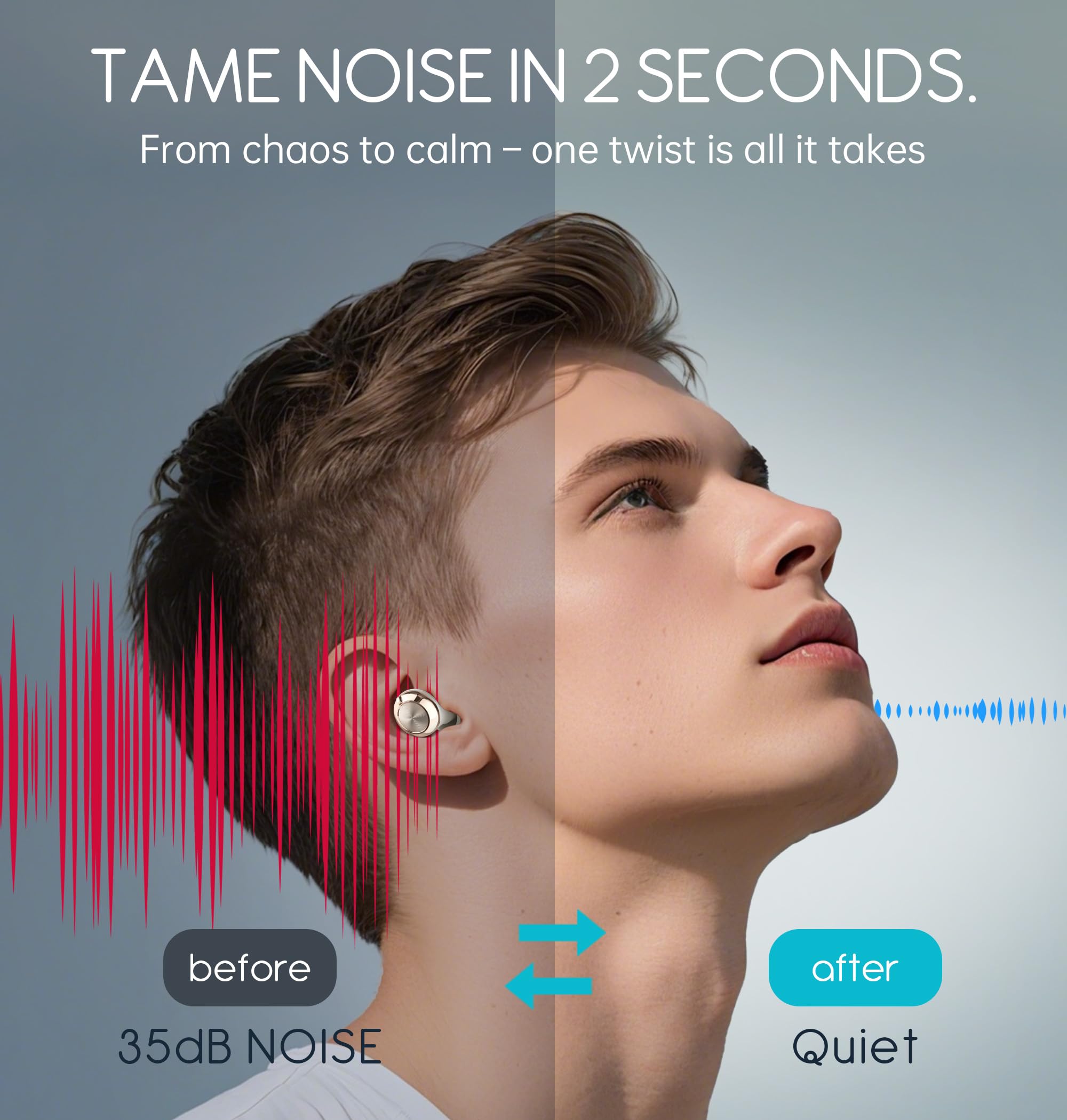 Adjustable Ear Plugs - 3 Noise Relief Modes for Ultimate Control | Flexible Earplugs for Focus, Travel, Socializing, Festivals & More | 14-35 dB (SNR) Reduction: Cream