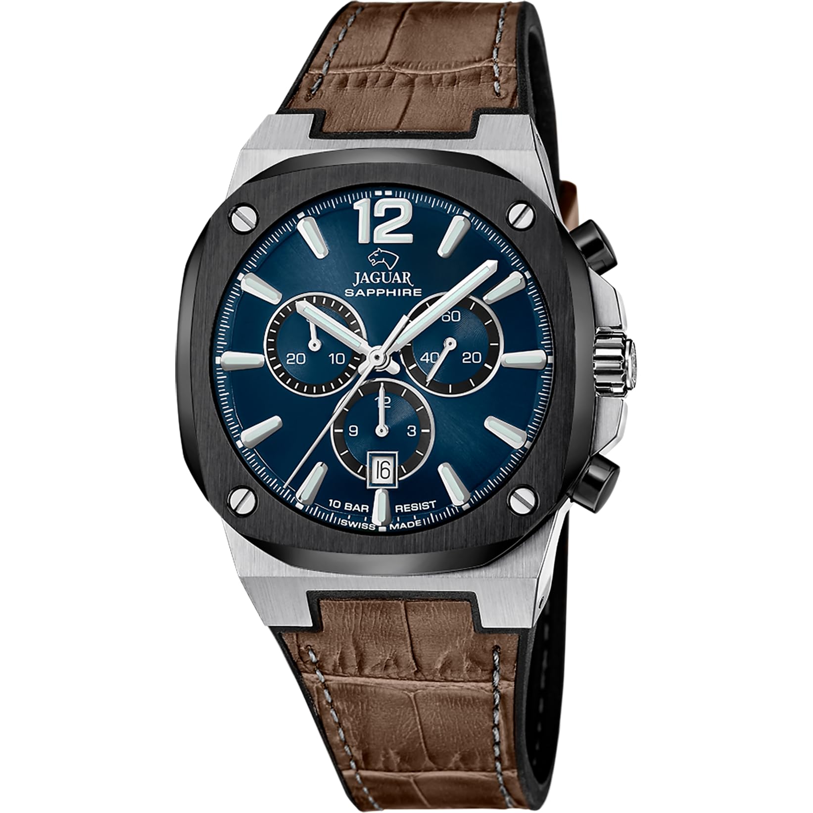 JAGUAR Swiss Made Reloj Hombre Analógico de Cuero Marrón