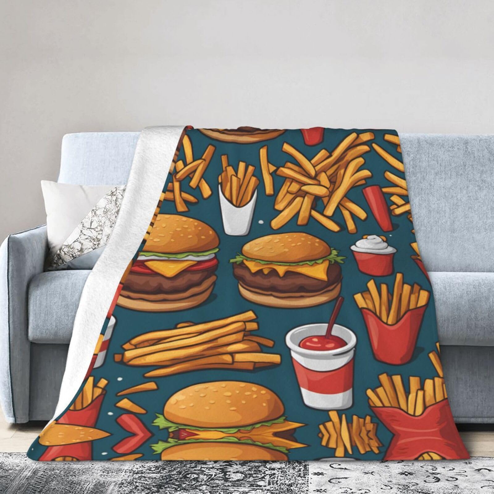 WZYCWB Lots of tasty food 80"x60" Printed Super Soft Flannel Blanket - Cozy print for ultimate comfort and warmth