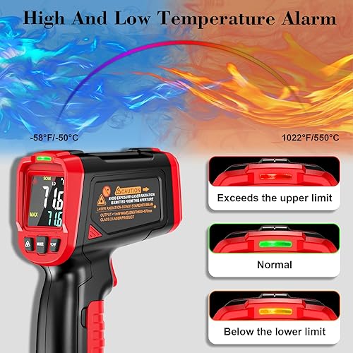 Miniatura 5 de FKM Pistola de termómetro infrarrojo, pistola de temperatura láser sin contacto para industrial, HVAC, motor, cocina de cocina, pistola de