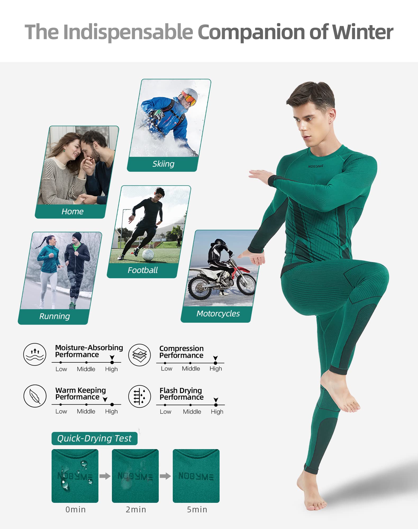 NOOYME Ropa Interior Térmica Hombres Ropa Interior Elástica Funcional Hombres Cálida Ropa Interior Térmica Ropa Interior De Esquí Hombres Transpirable Flexible Pantalones Térmicos Chaleco Térmico