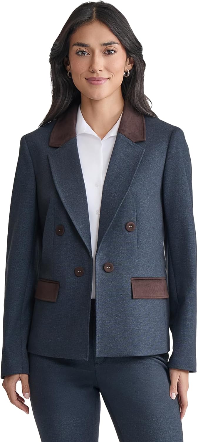 Jones New York Women's Faux Double Breasted Suede Blazer
