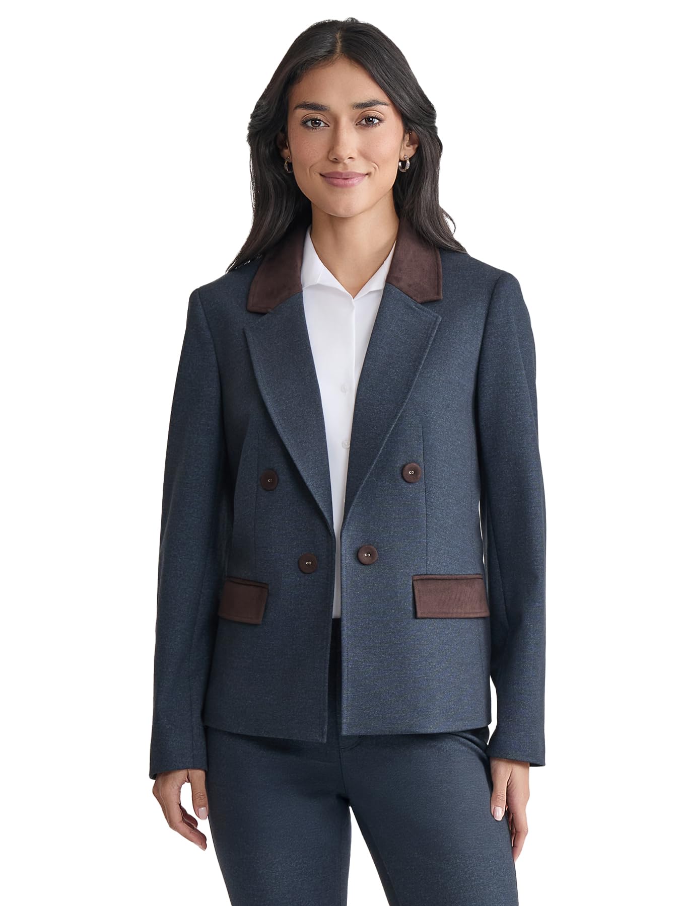 Jones New York Womens Faux Double Breasted Suede Blazer