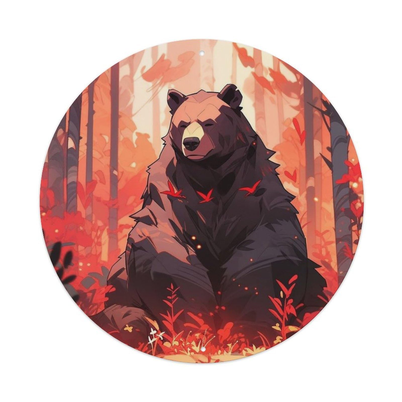 Animals Artwork Grizzly Bear Under The Maple Tree Vintage Metal Tin Sign Plaque Wall Decor for Cafe, Club Bar, Office, Garden Metal Poster 8x8Inch