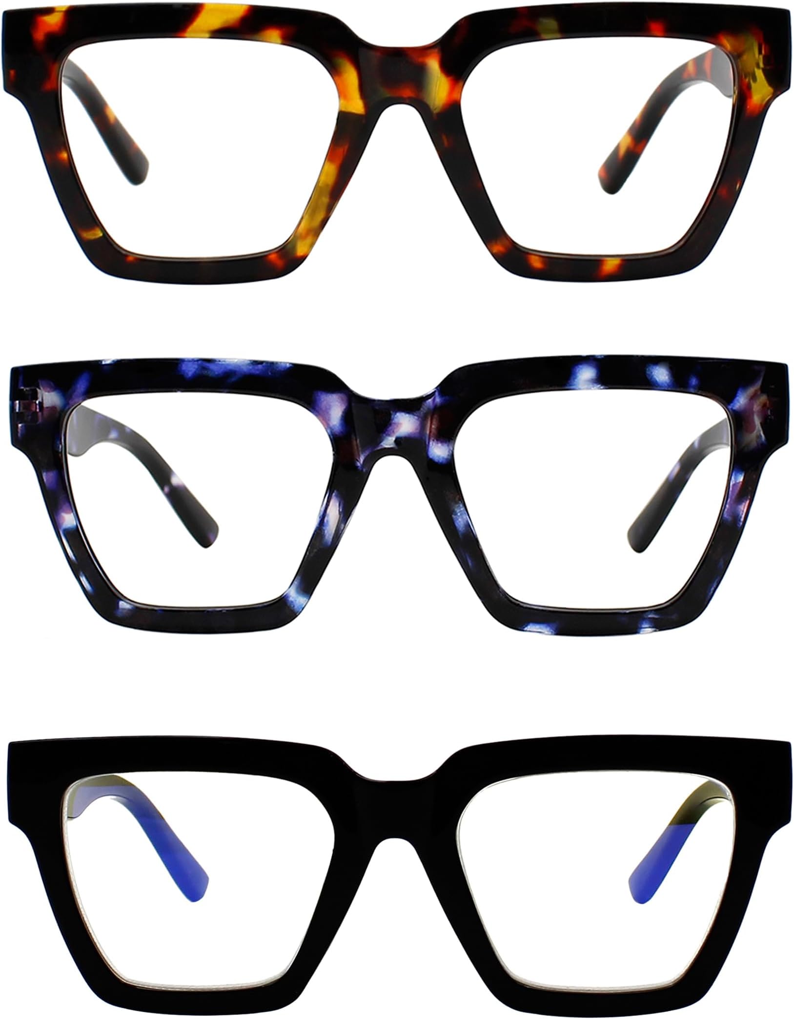 Yogo Vision Blue Light Reading Glasses for Men and Women Two Tone Havana Square Oversized Computer Readers (3 Pack)