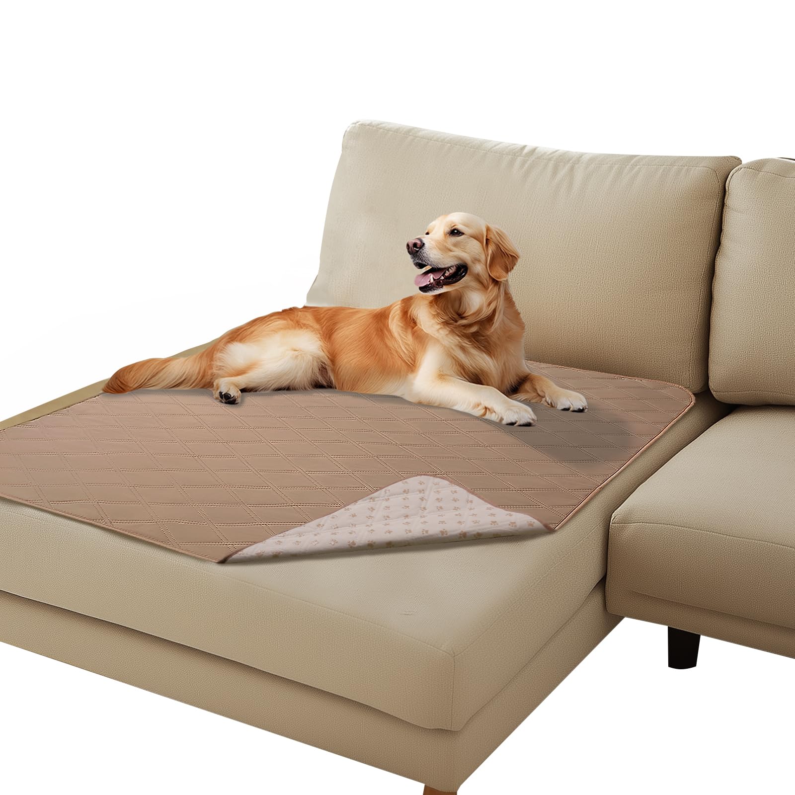 Luciphia 100% Waterproof Couch Cover Blanket for Dogs Anti-Slip Pet Couch Protector Sofa Mat Puppy Cat Blanket with Non-Slip Bottom, Light Brown Khaki, 40x50 Inch