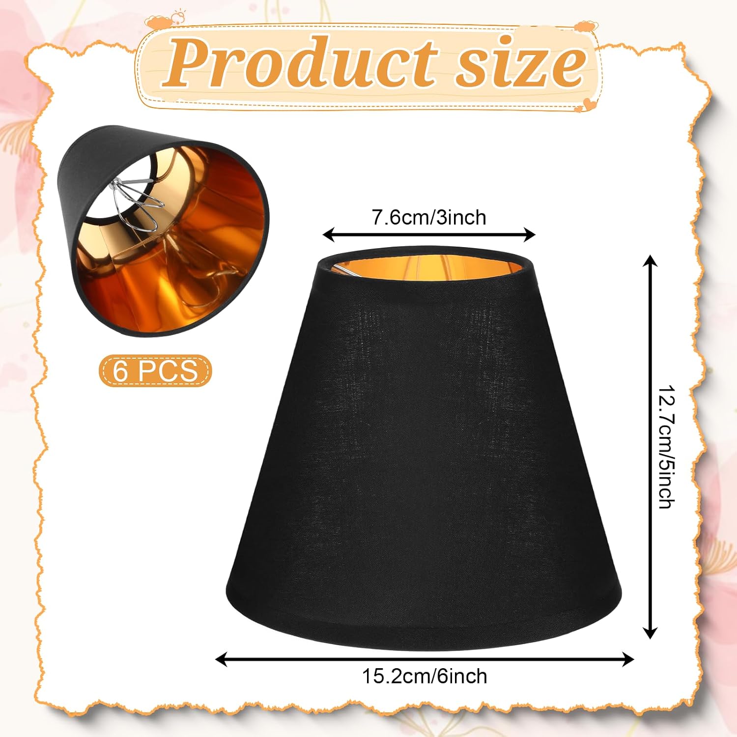 Chandelier Lamp Shades Set of 6, Mini Barrel Lampshades 6 Inch Black Replacement Small Clip on Lampshade for Candelabra Light Bulbs 3" X 6" X 5"