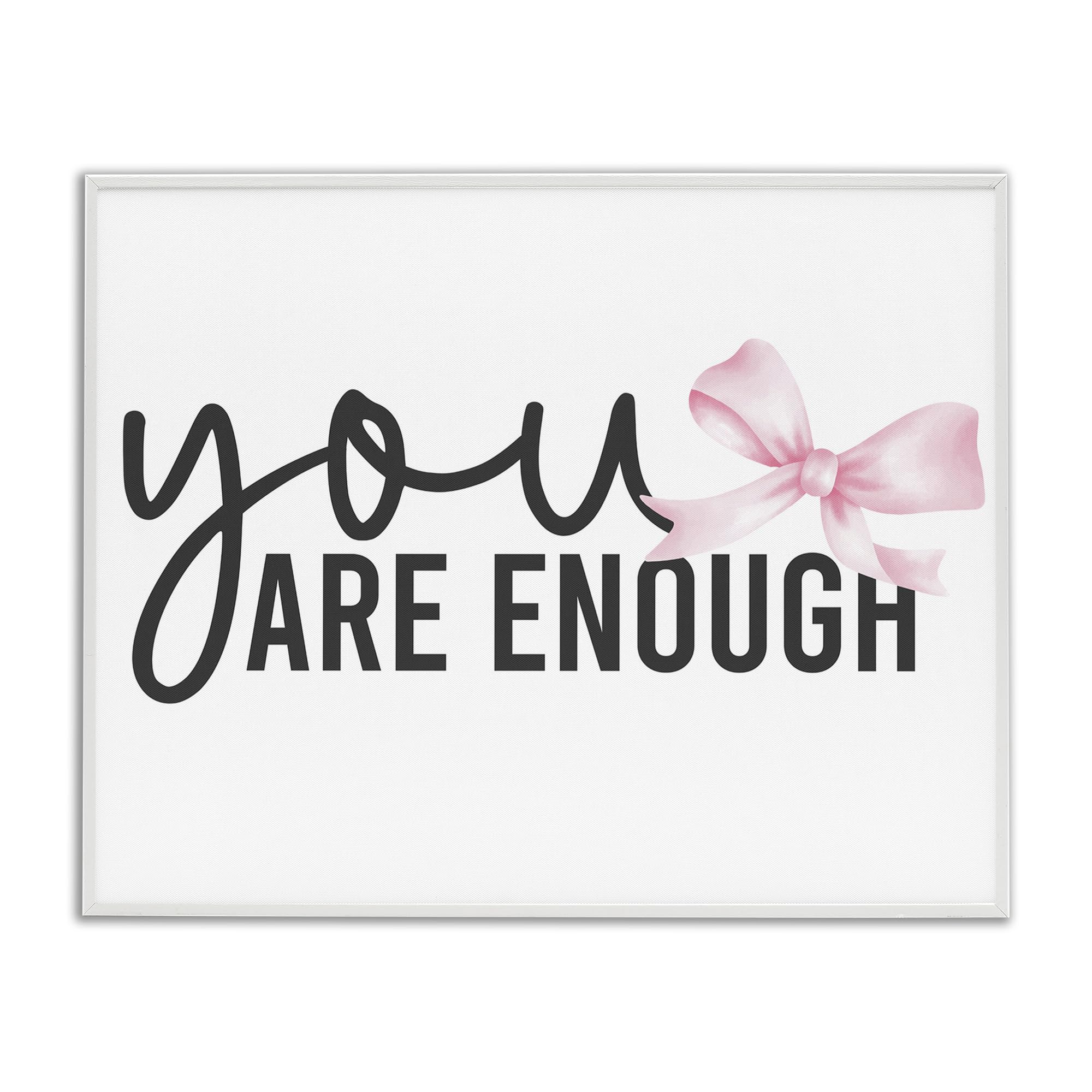 Stupell Industries Coastal White (Textured) 'You Are Enough With Ribbon', Framed Giclee Art, White, 20 X 16 Inches, Easy To Hang And Sturdy, Made In Usa, By Kim Allen