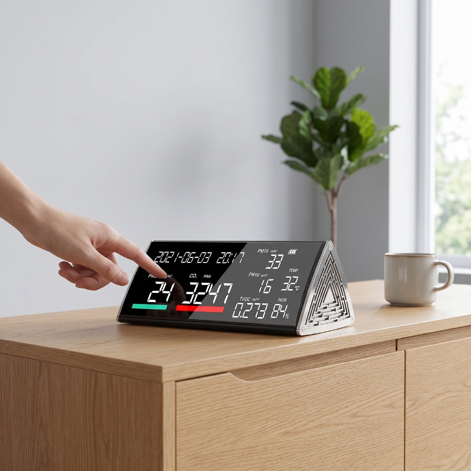 Generic Probador Inteligente de Calidad del Aire con Alertas Visuales y Datos Históricos para Cafeterías y Salas de Maternidad, Negro