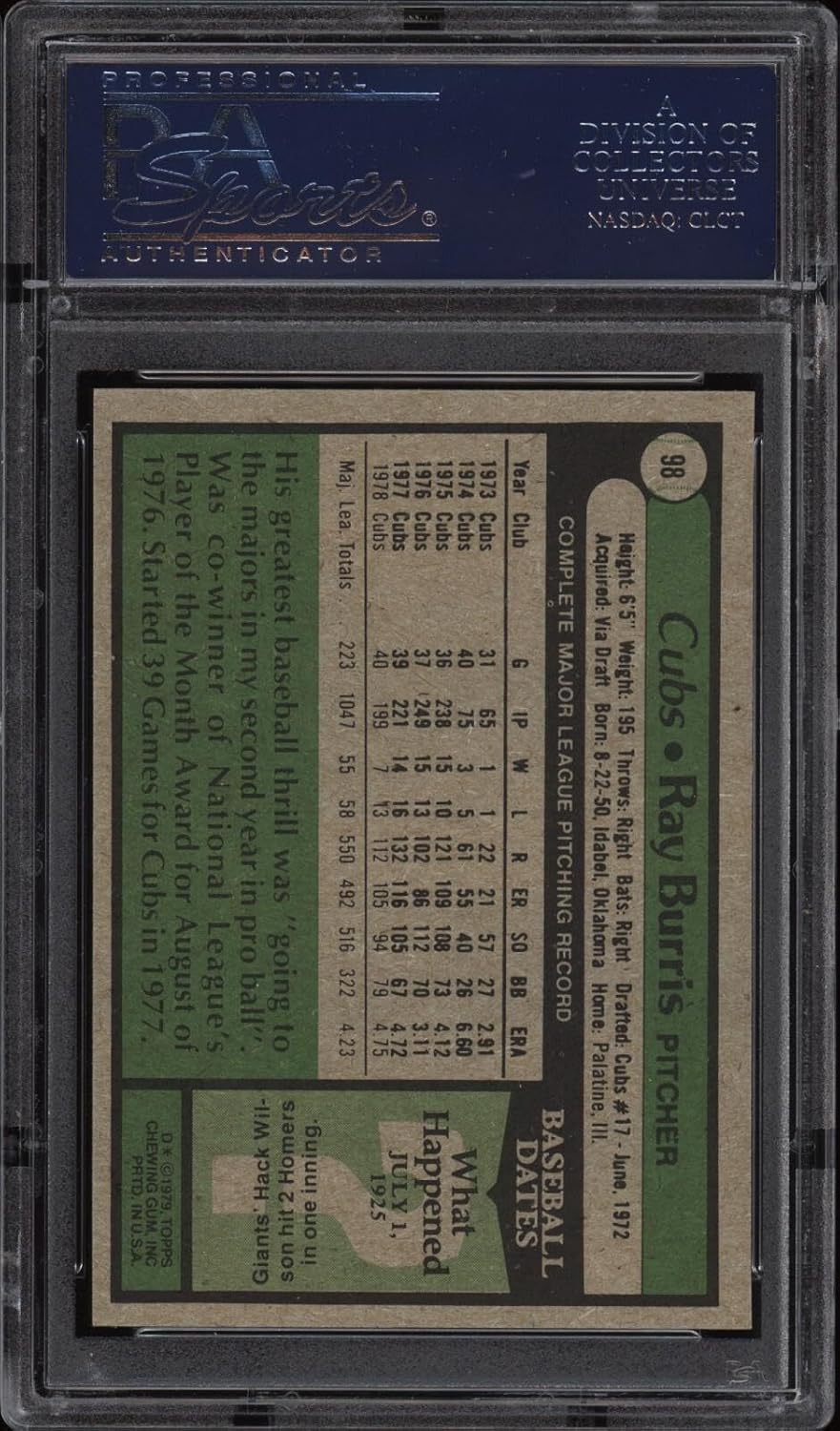 1979 Topps #98 Ray Burris - Cubs - PSA 10-18822664 - Baseball Card - Slabbed Baseball Cards