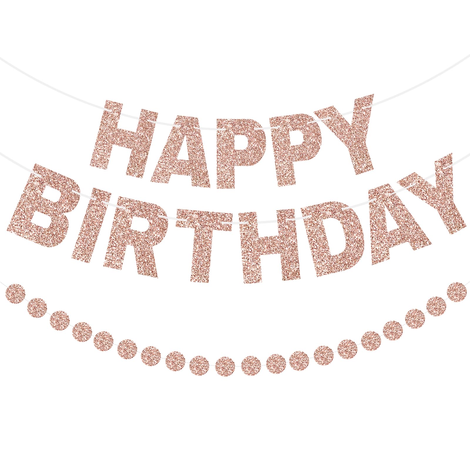 G2PLUS Glitter Happy Birthday Banner with Circle Dot Garland: Rose Gold Birthday Decorations, Party Decorations for Men, Women, Boys and Girls